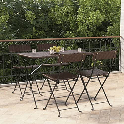 MOONAIRY Bistrostühle 4 STK. Klappbar, Gartenstühle, Balkonstuhl, Balkon Stuhl, Garten Stühle, Terrassenstuhl, Stühle Für Draußen, Braun Poly Rattan und Stahl