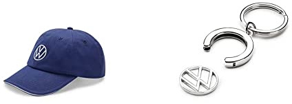Volkswagen 000084300AT530 Basecap Kappe Cap Baseballcap blau, mit neuem VW Logo 000087010BT Schlüsselanhänger Pfandchip Einkaufswagenchip Keyring Anhänger, mit neuem VW Logo