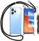 TTSWJBD Handykette für Xiaomi Redmi 12 Hülle mit Displayschutzfolie Schutzfolie, Necklace mit Abnehmbar Kordel zum Umhängen Transparent Silikon mit Band in Schwarz