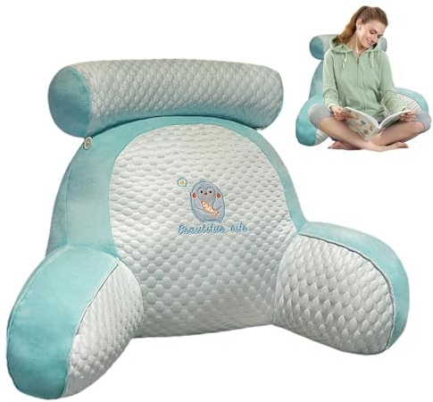 Pacienjo Bett-Lesekissen - Rückenlehnenkissen zum Sitzen im Bett | Bequemes Kissen mit Armlehnen zum Lesen, Fernsehen, Arbeiten am Laptop, Faulenzen