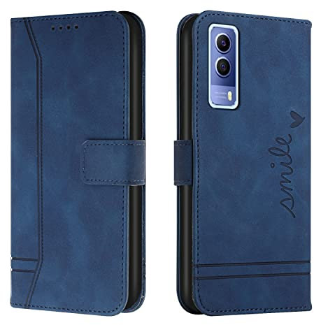 Lihondar Kompatibel mit Vivo Y72 5G/IQOOZ3 5G/Y53S/Y52 5G Hülle, Handyhülle Vivo Y72 5G/IQOOZ3 5G/Y53S/Y52 5G, Leder Klappbar Schutzhülle Tasche Wallet mit Brieftasche Cover Case Klapphülle (Blau)