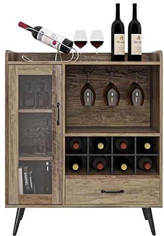 DlandHome Credenza per vino da sala da pranzo per liquori e bicchieri, supporto per conservazione del vino con ripiano per bottiglie per credenza, sala da pranzo, soggiorno, cucina