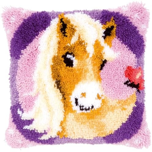 MIDUNU Knüpfkissen-Set „Pferd“ (43 cm X 43 cm). Knüpfhaken-Set Zum Selbermachen, Teppichherstellung, Kunsthandwerk Für Kinder Und Erwachsene