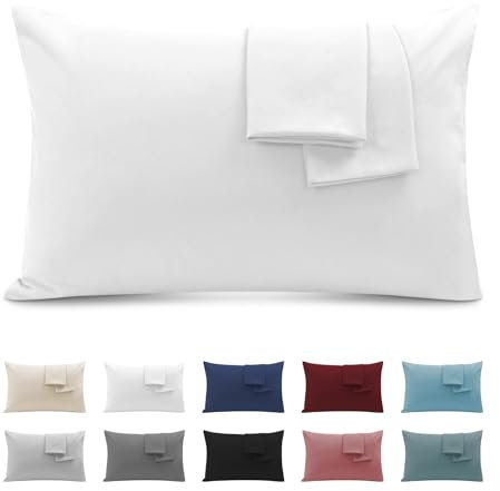 Federe Cuscini Letto Matrimoniale 50x80cm, Set 2 Federe Oeko-TEX in Premium Microfibra 110GSM con Invisibile Cerniera, Morbida e Traspirante, Ipoallergenica - Bianco