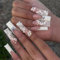 24pcs Extra Long Square French White Tip Press on Nails With Rhinestone Flower - Removable Glue-on Full Cover Fake Nail Art Accessories for Women and Brides