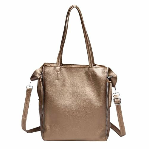 Damen Tasche Set 2in1 Shopper Handtasche Crossbody Hobo Bag Schultertasche Umhängetasche Metallic Cross-Over DIN-A4 Gold