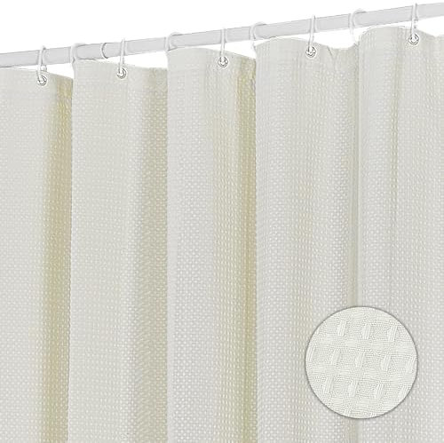 DAMAI Tenda Doccia in Poliestere Tenda da Bagno in Tessuto Lavabile in Lavatrice con 12 Ganci Impermeabile 183 x 183 cm Waffle Beige