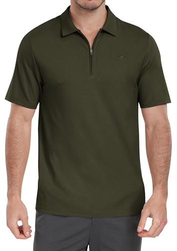 MoFiz Herren Poloshirt Kurzarm Baumwolle Polohemd Verdeckter Reißverschluss Kragen Atmungsaktiv Sommer Sport Golf Polo Arbeitsshirt Grün EU XL