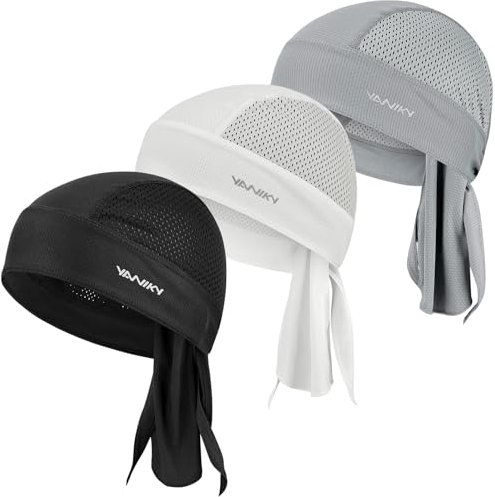 YANIKY Sports Bandana - Atmungsaktiv Kopftuch Herren - Bandana Cap Damen Durag Laufmütze Turban Herren Sommer Fahrradmütze Kopftuch für Radfahren Reisen Laufen Fitness (Schwarz+Weiß+Grau)