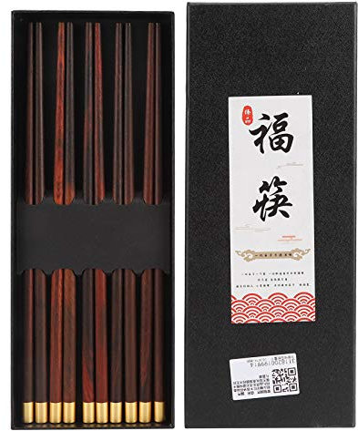 Juego de palillos de madera, 5 pares de palillos reutilizables de estilo chino grabados con el personaje de la suerte, juego de regalo personalizado, palillos para sushi, ramen, platos asiáticos