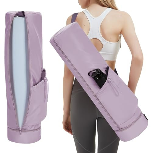 sportsnew Borsa da Yoga Donna Borsa Yoga Porta Tappetino Cerniera Intera con Scomparto Umido Tasca per Bottiglia d'acqua Tracolla Regolabile Adatto per il Pilates Fitness,Viola