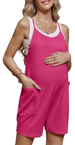 Fldy Salopette courte pour femme enceinte - Combinaison d'été sans manches avec bretelles spaghetti - Combinaison de grossesse, rose, L