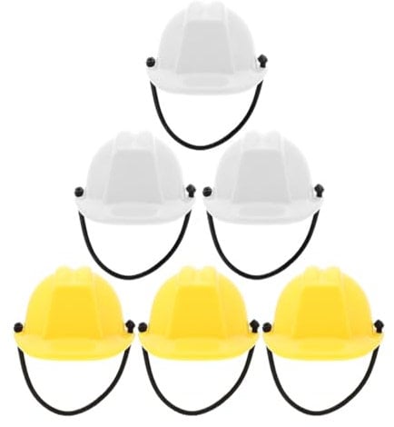 Cabilock 6pcs Miniature Construction Hat Pet Safety Helmet Cap Mini Construction Toy Doll Hats Bearded Dragon Hat Small Reptile Helmet Hats Mini Pet Snake Hats with Chin Strap