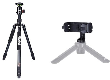 Rollei C6i - Kamerastativ mit Stativkopf und Tasche - Aluminium & Smartphone-Halterung II, professionelle Handy-Halterung zur Montage auf einem Stativ im Hoch- und Querformat- 22772 Smartphone Halter