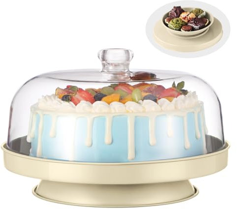 2-in-1-Kuchenständer und Charcuterie-Brett mit Deckel, Metall-Kuchenhalter mit Acrylkuppel, 28,4 cm, großer Dessertständer für Kuchen und Käse, Kuchen, Chips und Dips, Servierplatte mit Fuß und