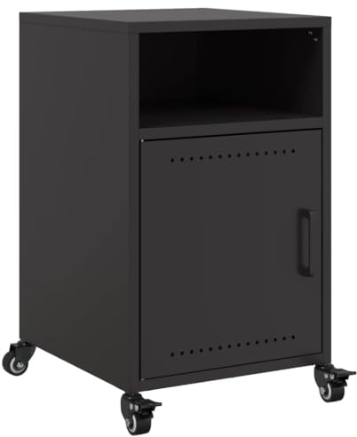 vidaXL Nachttisch, Nachtschrank mit Stauraum Rollen Griff, Nachtkommode für Schlafzimmer, Nachtkonsole Beistelltisch, Schwarz Kaltgewalzter Stahl