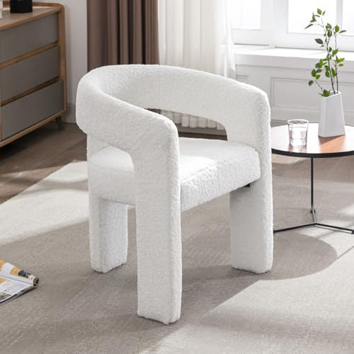 chairus Faux Fur Accent Chair Modern Tub Chair for Living Room Armchair Vanity Chair for Bedroom (White)