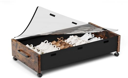 KITHELP Under Bed Storage with Wheels, Extra Large Rolling Metal Drawer for Clothes (Vintage Brown-1pack)
