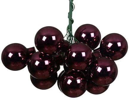 Kaemingk Weihnachtskugeln am Draht Glas 2cm x 12 Stück Spiegelbeeren glänzend - kleine Dekokugeln - Christbaumschmuck & Weihnachtsdeko - Dunkel Mauve