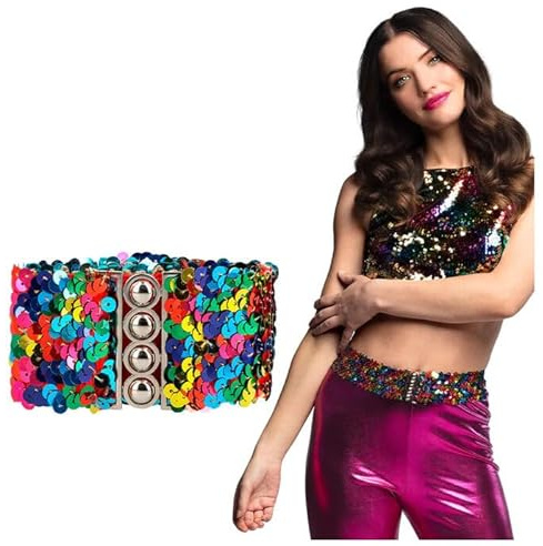 CREATIV DISCOUNT NEU Pailletten-Gürtel Regenbogen-Stretch, 60-110cm