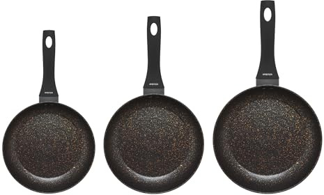 AMBITION Pfannenset 3 teilig Tres Pfanne 20/24/28 cm aus Aluminium Antihaftbeschichtung goldene Partikeln alle Herdarten