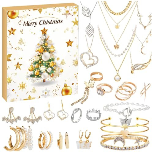 Schmuck-Adventskalender 2024 – trendiger Countdown-Kalender mit Schmuck-Set für erwachsene Frauen und Teenager-Mädchen