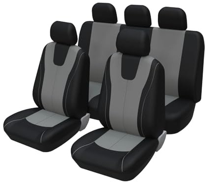 MaKeMoney Auto Sitzbezüge FüR Hyundai i10 i-10 / i10 N Line 2000-2023 2024 2025, Atmungsaktiv Sitzbezüge Sitzschoner Auto Innenraum Zubehör,E/Black Gray