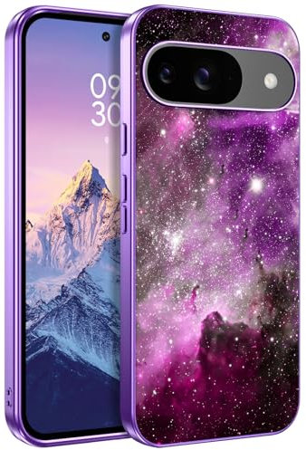 DUEDUE für Google Pixel 9 Hülle, Google Pixel 9 Pro Handyhülle Silikon Slim Lila Sternenhimmel Design Hybrid Hard PC Soft TPU Glow in The Dark Handyhülle für Google Pixel 9/9 Pro 6.3 Lila