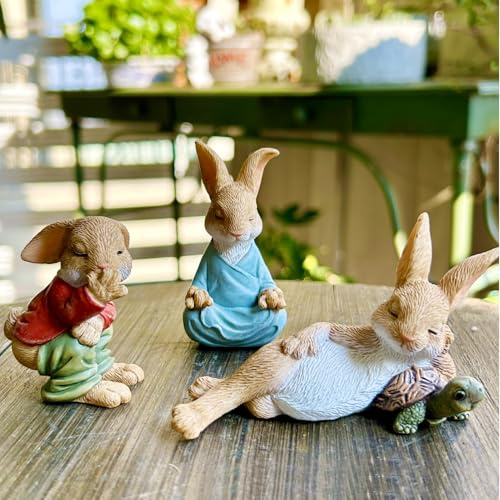 ACAREY 3 Stück Ostern Hase Gartendeko Für Draußen, Osterdeko Kaninchen aus Harz Für Außen Garten, Balkon Deko, Ostern Deko Kaninchen Figure, Geburtstagsgeschenk Für Frauen