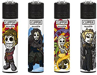 Clipper - Mix de 4 Mecheros Reusables Medieval Got | Encendedores en Tamaño Grande | Reutilizables con Nuestros Kits | Medieval Got