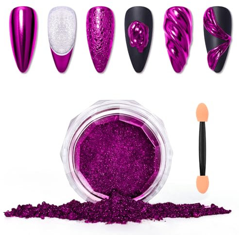 SAVILAND Chrome Nail Powder: Violett Mirror Effect Chrome Powder for Nails Metallic Dust Holographic Glitter Glazed Donut Manicure Violett Nail Chrome Powder Nägel Selber Machen Nagelpuder Geschenkset