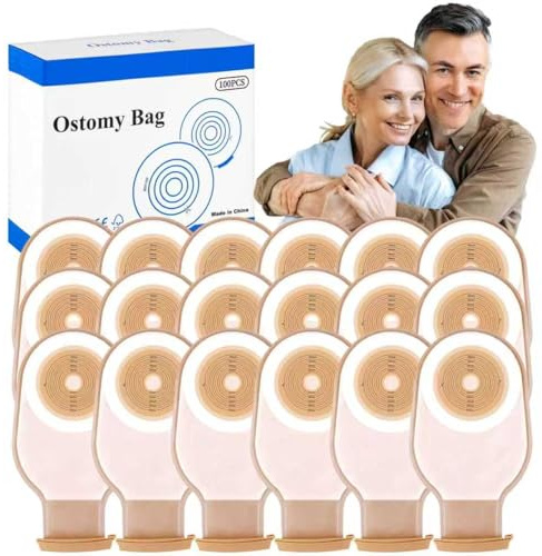 100 PCS Colostomy Bags, 15mm-65mm Ostomy Supplies, One-Piece Ostomy Bags Drainable Pouches with Closure for Lleostomy Stoma Care, Cut-to-Fit