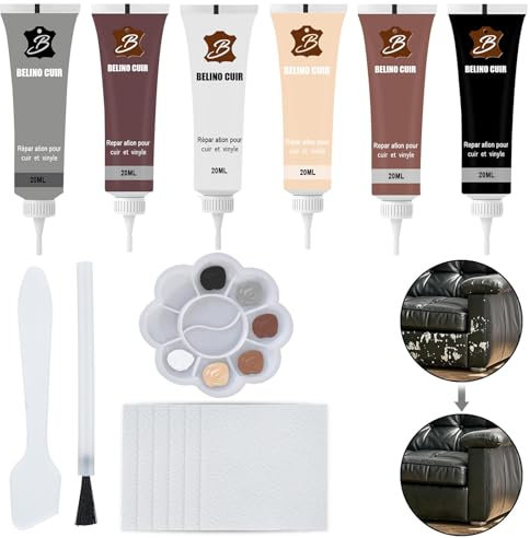 Farnirvana Lederreparatur Creme, Leder Reparatur Set, 6 Farben Kunstleder Reparaturset, Leather Repair Gel, Lederreparatur Set Für Autositze, Sofa & Möbel, Jackets Boat Seats