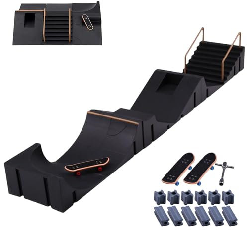 MiniFinger Skateboard Ramp,Skate Park Deck Truck Board Ramp Kit,Fingerboard Rampe,Fingerspielzeug Lernspielzeug Geschenke Für Kinder, Einschließlich 6 Skateboard-Rampen, 3 Finger-Skateboards