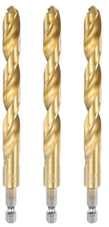 sourcing map 3pcs 1/4 Hex Shank Titanium Twist Drill Bit 11mm Drilling Dia 142mm Length High Speed Steel Drills for Hardened Metal, Stainless Steel, Cast Iron, Wood, Plastic