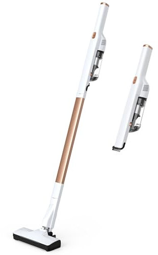 MIUZZY Aspirateur Balai sans Fil Léger, Aspirateur sans Fil Multifonctionnel pour Nettoyage Parfait, Aspirateur Autonome Haute Performance avec Charge Rapide Type-C (Blanc)