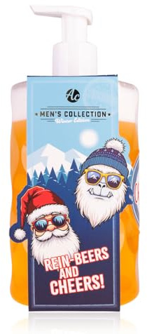 Accentra 2in1 Seifenspender mit Handseife MEN'S COLLECTION WINTER EDITION für Hände & Körper - Flüssigseife & Duschgel in Pumpspender in Bierkrug-Optik mit Schaumpumpe, Männer Geschenk Weihnachten