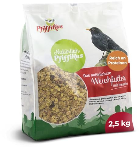 Natürlich Pfiffikus Weichfutter mit Insekten, 2,5 KG – Wildvogelfutter mit Mehlwürmern – Ganzjahres-Streufutter für Weichfutterfresser – proteinreiches Vogelfutter mit Mehlwurm-Öl