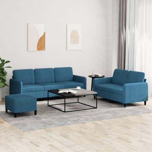 LoogCape 3-TLG. Sofagarnitur Blau Samt, Komfortable Wohnzimmer Couch Set mit 2-Sitzer, 3-Sitzer Sofa und Fußhocker, Robustes Metallgestell für Lounge Living Room Möbel