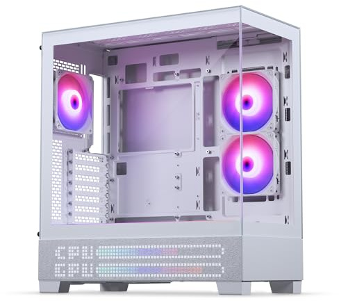 Phanteks XT View Matrix Mid-Tower ATX Gaming-PC-Gehäuse, 600-LED-Matrix-Display, Front- und Seitenwände aus gehärtetem Glas, USB-C 3.2 Gen2, 3X D-RGB-Lüfter enthalten, Rear-Connector Ready (Grauweiß)