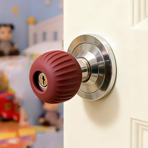 WSIWZAI Doorstop Knob Stopper Covers Door Handle Grip Wall Protector, 2 Pack Soft Rubber Door Knob Non-Slip Cushion Grips(Dark red)