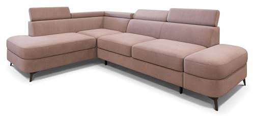 Masseno Ecksofa AVISE MV L-S mit Schlaffunktion L-Form, Klassisch Sofa mit Bettkasten, Wohnzimmersofa, Couch, Soffa, Bettsofa, Couchgarnitur - Rosa, MATT Velvet 61
