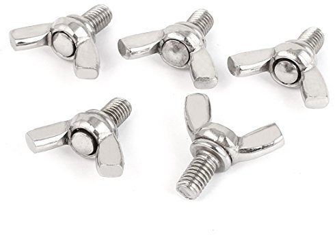 sourcingmap M6 x 10mm 1mm Pitch 304 Stainless Steel Wing Bolt Butterfly Screw Silver Tone 5pcs