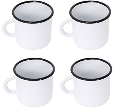 Assortiment de 4 Mugs en métal émaillé - Diamètre 8 cm - 250 ml - Blancs - Sans étiquettes