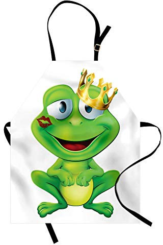 ABAKUHAUS Tier Kochschürze, Crown Frog Prince, Unisex-Küchenlätzchen mit verstellbarem Hals für Kochen Gartenarbeit, 67 cm x 80cm, Grün Weiß
