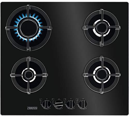 Zanussi ZGO68410BA Unabhängige Gasplatte, 60 cm, 4 Brenner (1 PureFlame Brenner), Bedienfeld, Thermoelement, elektronische Selbstzündung, Gusseisen, Schwarz