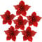 Sea Team 6-Pack Artificial Glitter Poinsettia Christmas Flower Ornaments Tree Decorations, 10-inch, Red