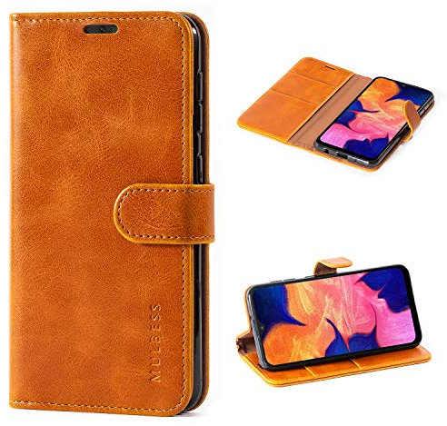 Mulbess Handytasche für Samsung Galaxy A10 / M10 Hülle, Ledertasche mit Bookstyle, Standfunktion, Kartenfächern Handyhülle, Vintage Cognac Braun