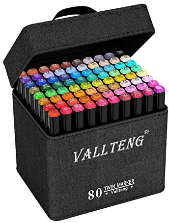 Vallteng 80 Colors Graphic Marker Pen Dual Tip Sketch Pen Twin Marker Double Ended Finecolour Sketch Marker Broad and Fine Point Tip with Black Bag