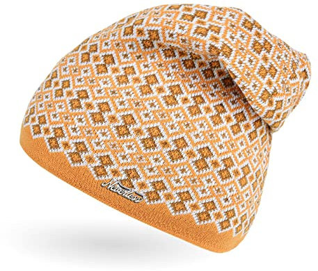 Neverless® Damen Strick-Mütze Beanie gefüttert Fleece Innenfutter Winter-Mütze Rautenmuster senfgelb Unisize